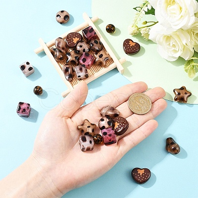35Pcs 7 Styles Leopard Print Opaque Acrylic Beads FIND-YW0011-31-1