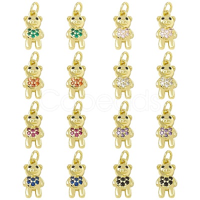 16Pcs 8 Colors Brass Micro Pave Cubic Zirconia Pendants KK-SZ0005-99-1