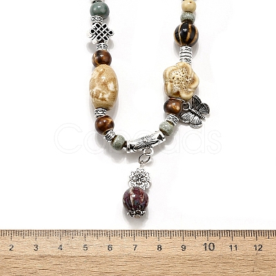 Ethnic Style Alloy & Porcelain Ceramic Beads Pendant Tassel Y Necklaces NJEW-D308-03B-1