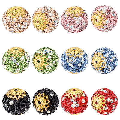 PandaHall Elite 60Pcs 6 Color Handmade Polymer Clay Rhinestone Beads PORC-PH0001-38-1