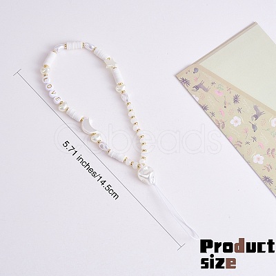 Moon & Star & Disc Beaded Chain Mobile Strap HJEW-SW00020-02-1
