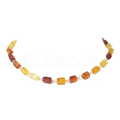 Natural Amber Cuboid Beaded Necklaces for Women NJEW-JN05914-1