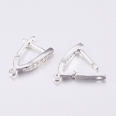Brass Micro Pave Cubic Zirconia Hoop Earring Findings with Latch Back Closure ZIRC-K075-30P-1