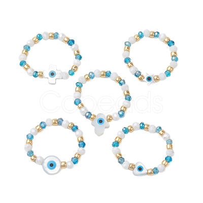 Glass Beaded Stretch Rings for Women RJEW-JR00704-1