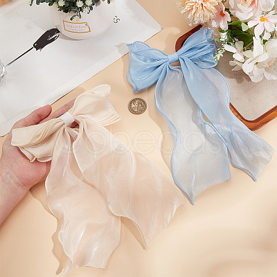 2Pcs 2 Colors Big Bowknot Organza Hair Barrettes AJEW-CP0008-32-1