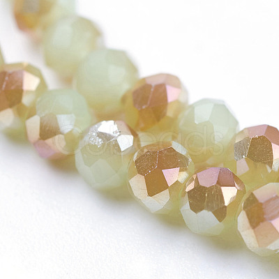 Imitation Jade Half Plated Faceted Rondelle Electroplate Glass Bead Strands X-EGLA-D020-3x2mm-58-1