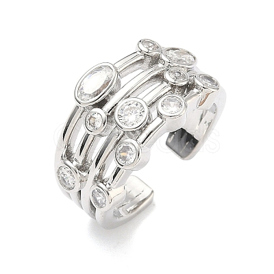 Brass Micro Pave Cubic Zirconia Cuff Open Rings RJEW-C158-02P-1