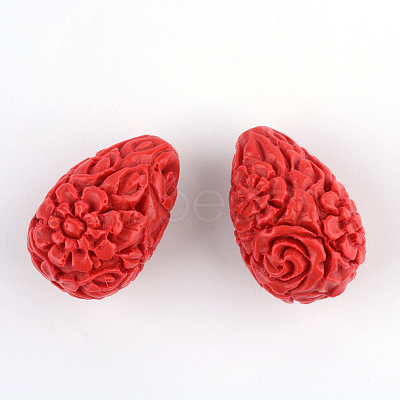 Carved Flower Cinnabar Beads X-CARL-Q004-53-1