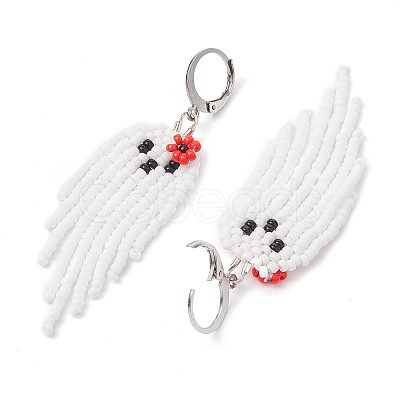 Halloween Woven MIYUKI Seed Beads Ghost Hoop Earrings EJEW-JE05854-02-1