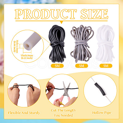 15M 3 Colors Hollow Pipe PVC Tubular Synthetic Rubber Cord RCOR-TA0001-09-1