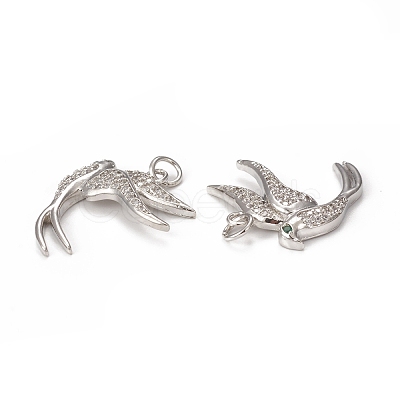 Brass Micro Pave Cubic Zirconia Bird Pendants KK-E068-VB297-1