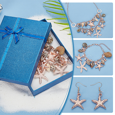 1 Set Iron Starfish & Natural Shell & Plastic Pearl Charm Bracelet & Dangle Earrings & Bib Necklaces Set SJEW-PH0001-15-1
