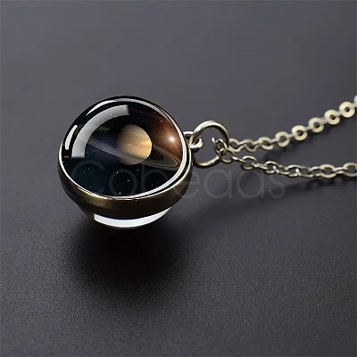 Luminous Round Alloy with Glass Planet Pendant Necklaces FS-WG4A1FF-06-1