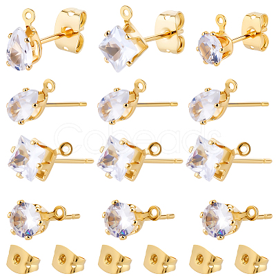 Brass Micro Pave Cubic Zirconia Stud Earring Findings KK-BBC0022-24-1