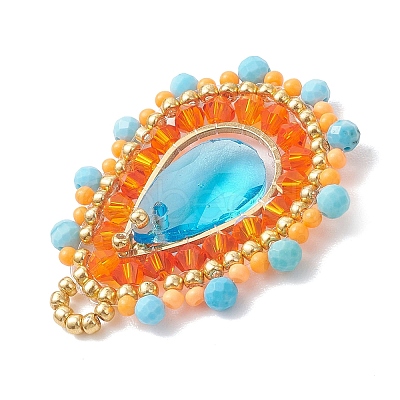 Natural Dyed Magnesite Faceted Round and Glass Seed Beaded Pendants PALLOY-MZ01218-02-1