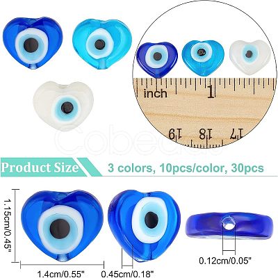 SUPERFINDINGS 30Pcs 3 Colors Handmade Evil Eye Lampwork Beads Strands LAMP-FH0001-10-1