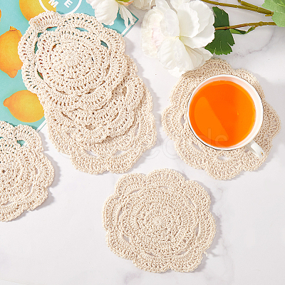 Handmade Cotton Lace Cup Coasters AJEW-GF0008-84A-1