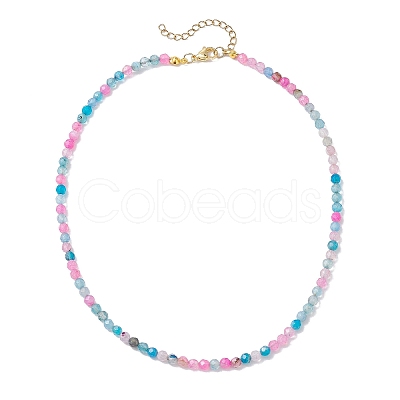 Faceted Round Natural Agate(Dyed & Heated) Beaded Necklaces for Women NJEW-JN04659-05-1