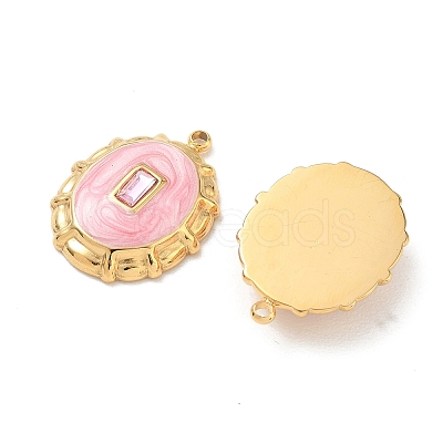 304 Stainless Steel Micro Pave Pink Cubic Zirconia Pendants STAS-F360-20G-02-1