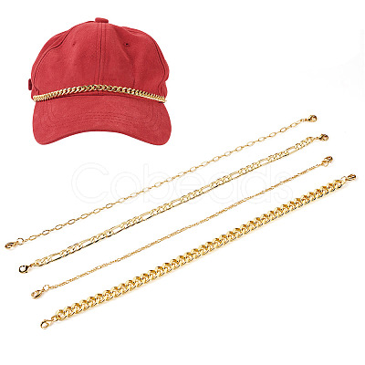 4Pcs 4 Styles Brass Paperclip & Cuban Link 7 Curb Chains AJEW-TAC00042-1
