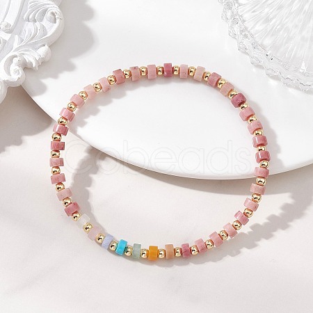 Natural Green Aventurine & Rose Quartz & Howlite & White Jade & Yellow Aventurine & Rhodonite & Synthetic Blue Lace Agate & Brass Beads Stretch Bracelets for Women BJEW-JB13334-01-1