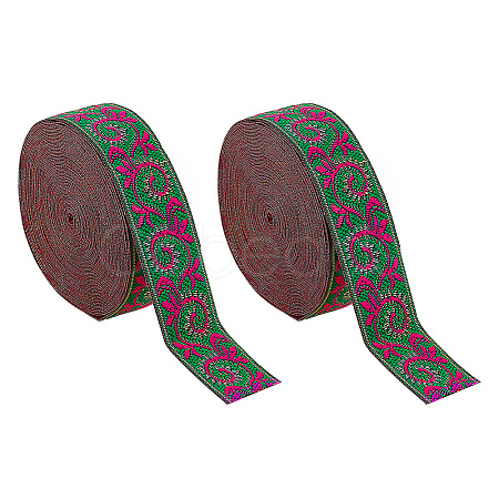 7M Flat Ethnic Style Embroidery Floral Polyester Ribbons OCOR-WH0070-62A-1