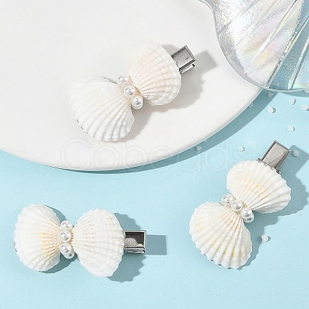 Natural White Shell & Shell Pearl & Iron Alligator Hair Clips PHAR-TA000004-1