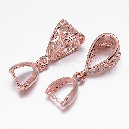 Filigree Rack Plating Brass Pendant Pinch Bails KK-L102-12RG-1