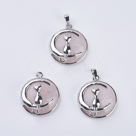 Natural Rose Quartz Kitten Pendants X-G-K234-D13-1