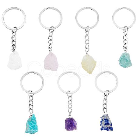 DICOSMETIC 7Pcs 7 Styles Natural Gemstone Keychain KEYC-DC0001-07-1