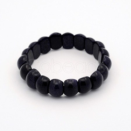 Synthetic Blue Goldstone Oval Bead Stretch Bracelets BJEW-J127-B09-1