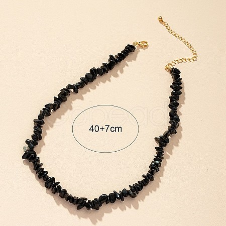 Natural Obsidian Chips Beaded Necklace NJEW-FZ00002-1