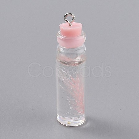 Transparent Glass Bottle Pendant Decorations EGLA-B002-01B-1