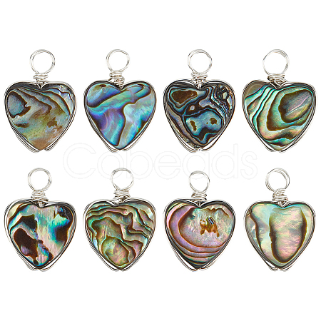 8Pcs Heart Abalone Shell/Paua Shell Pendants PALLOY-GO00048-1