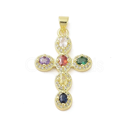Golden Brass Micro Pave Random Color Cubic Zirconia Pendants KK-A209-07A-G-1