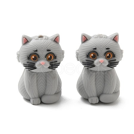 British Shorthair Cat Shape Food Grade Silicone Focal Beads SL-CBAAE23-04-1