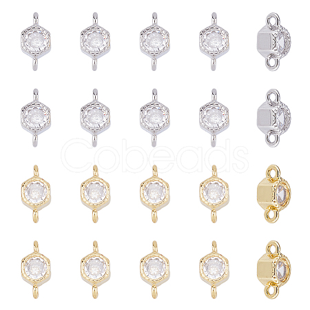20Pcs 2 Colors Rack Plating Brass Pave Clear Cubic Zirconia Connector Charms KK-FI0001-05-1
