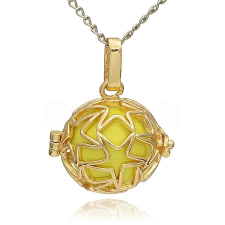 Golden Tone Brass Hollow Round Cage Pendants KK-J231-01G-1