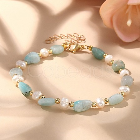 Natural Amazonite Beaded Bracelets X-BJEW-JB05265-03-1