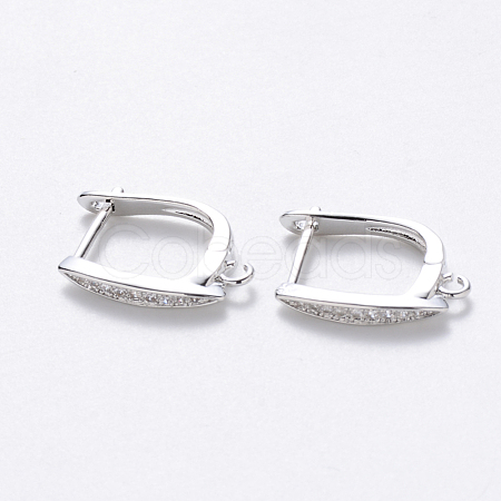 Brass Micro Pave Cubic Zirconia Hoop Earring Findings with Latch Back Closure X-KK-T048-033P-NF-1