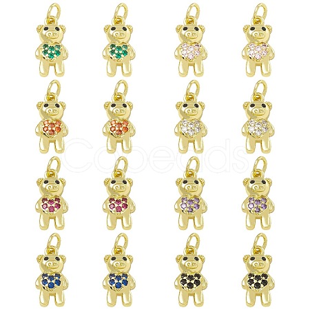 16Pcs 8 Colors Brass Micro Pave Cubic Zirconia Pendants KK-SZ0005-99-1