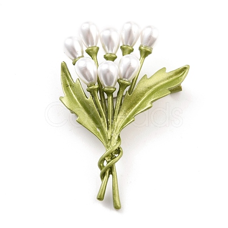 Bouquet Alloy Brooch with Resin Pearl JEWB-O009-14-1