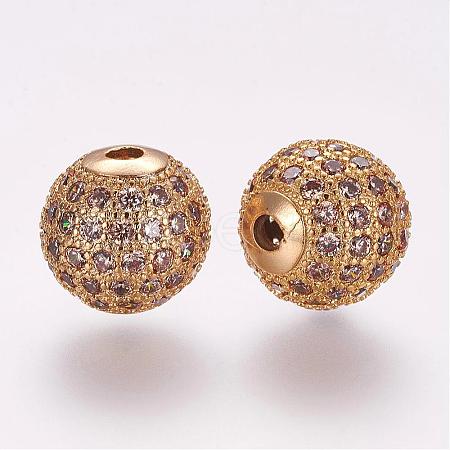Brass Micro Pave Cubic Zirconia Beads ZIRC-G092-23G-08-1
