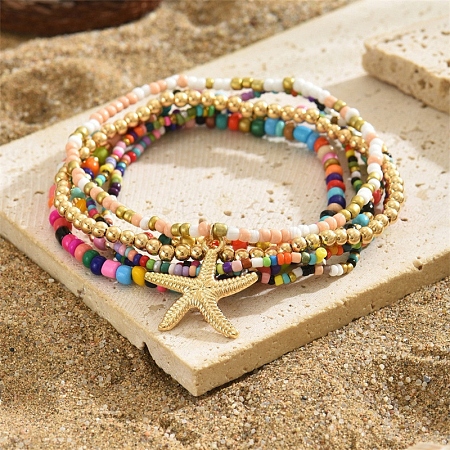 Multilayer Glass Seed Beads Starfish Pendant Anklet for Women LS-PW-WG7288D-01-1