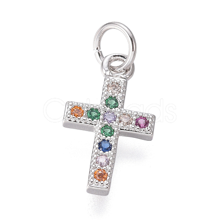 Brass Micro Pave Cubic Zirconia Tiny Cross Charms ZIRC-I032-64P-1