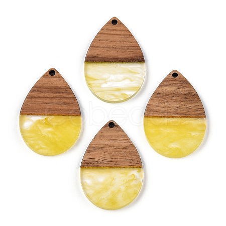 Transparent Resin & Walnut Wood Pendants RESI-N039-25H-1