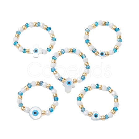 Glass Beaded Stretch Rings for Women RJEW-JR00704-1