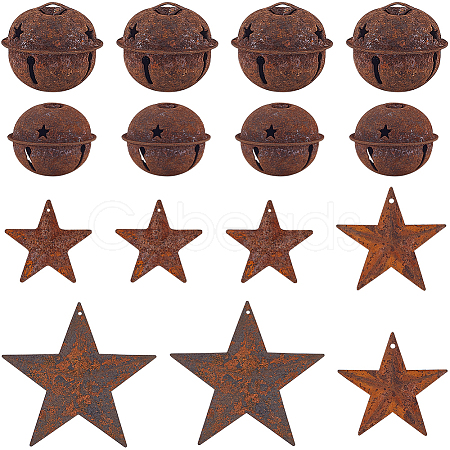 50Pcs 5 Styles Rust Iron Bell with Star Pendants IFIN-CN0001-02-1