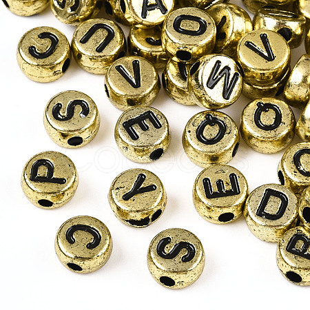 Plated Acrylic Horizontal Hole Letter Beads PACR-Q099-M03-G-1