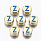 Alloy Enamel Beads, Cadmium Free & Lead Free, Flat Round with Initial Letters, Light Gold, Dodger Blue, Letter.Z, 8x4mm, Hole: 1.5mm